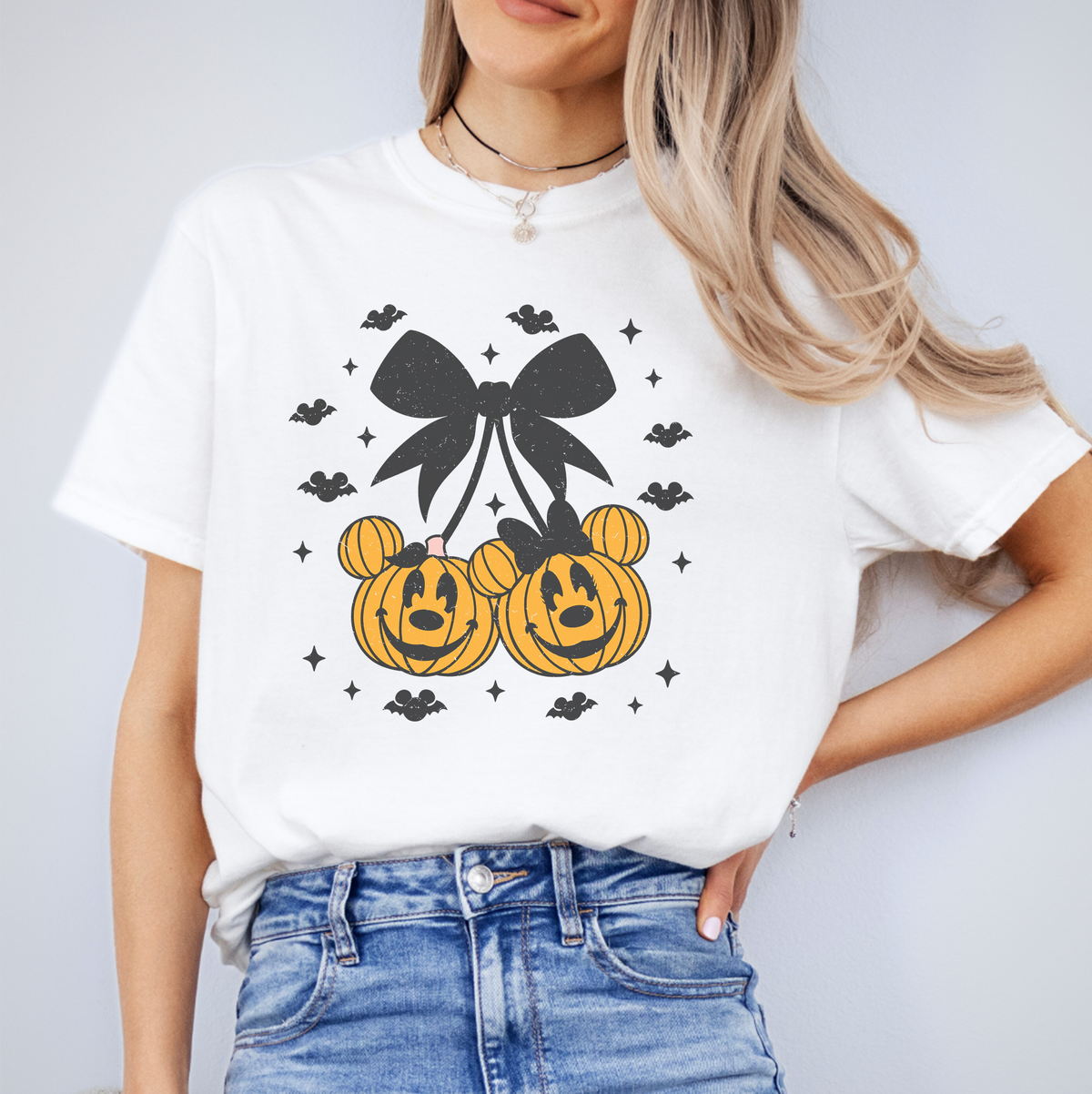 Halloween Disney Theme Park Graphic Tee – Mickey Pumpkin Coquette