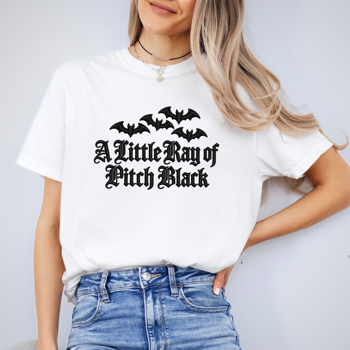 A Little Ray of Pitch Black Gothic Bats Graphic Tee in White