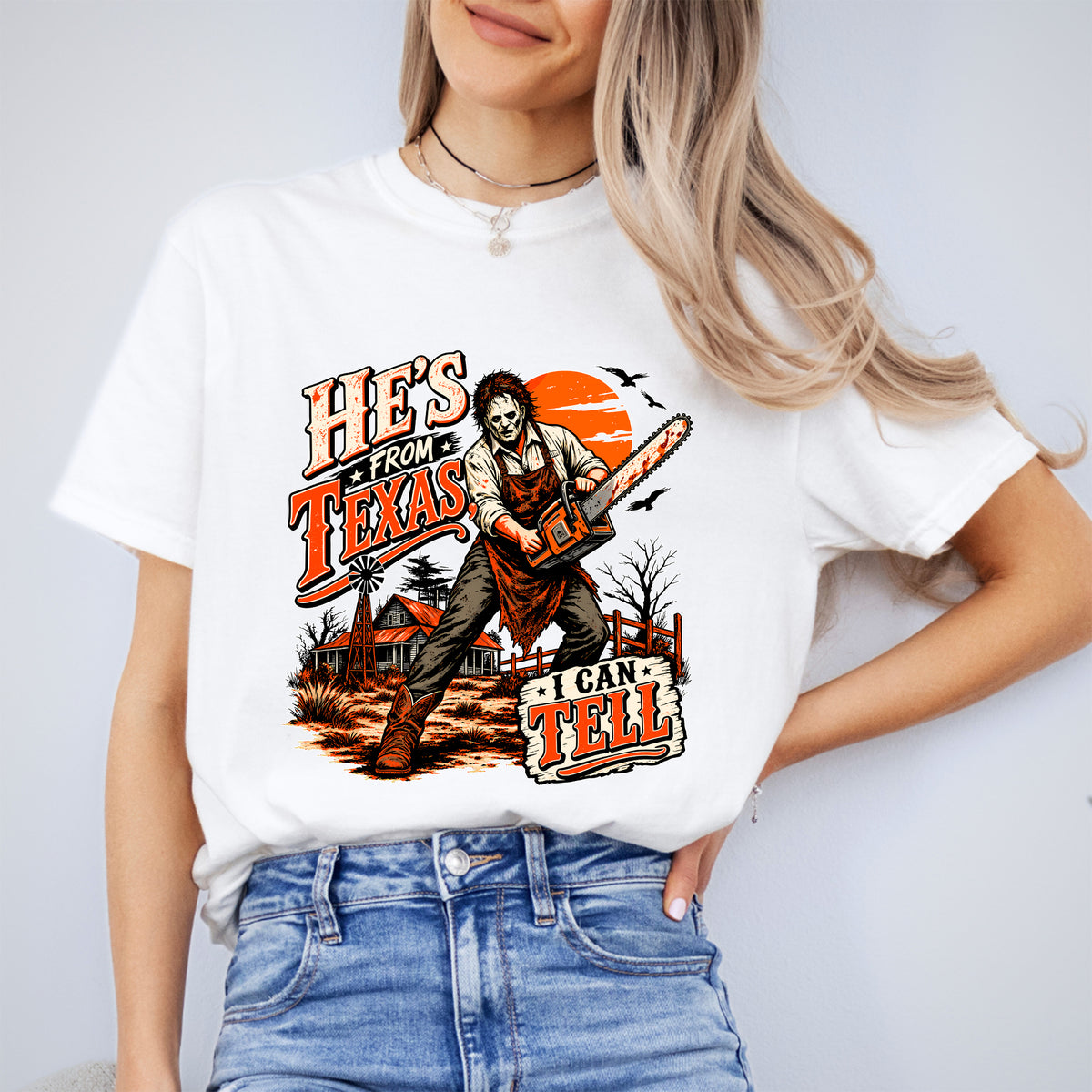 "He's From Texas, I Can Tell" Vintage Horror Casual Shirt