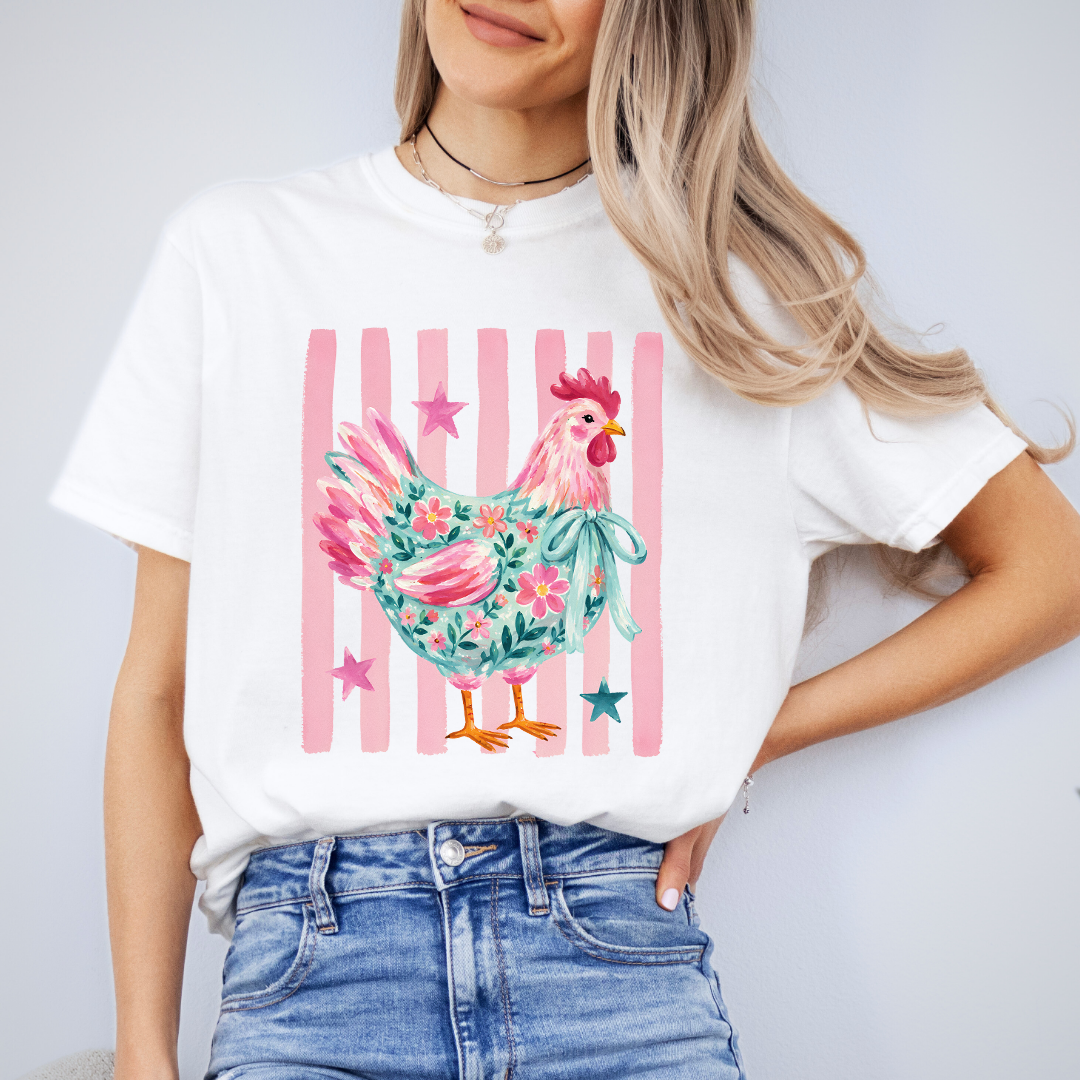 Summer Striped Chicken Tee