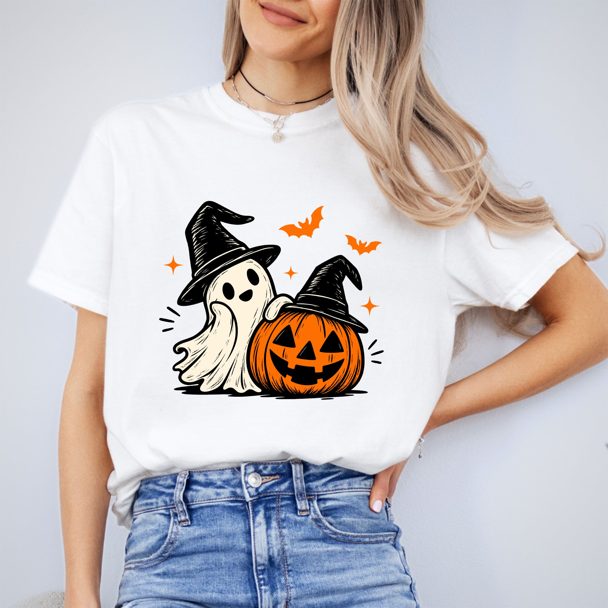 T-Shirt mit gruseligem Geisterkürbis