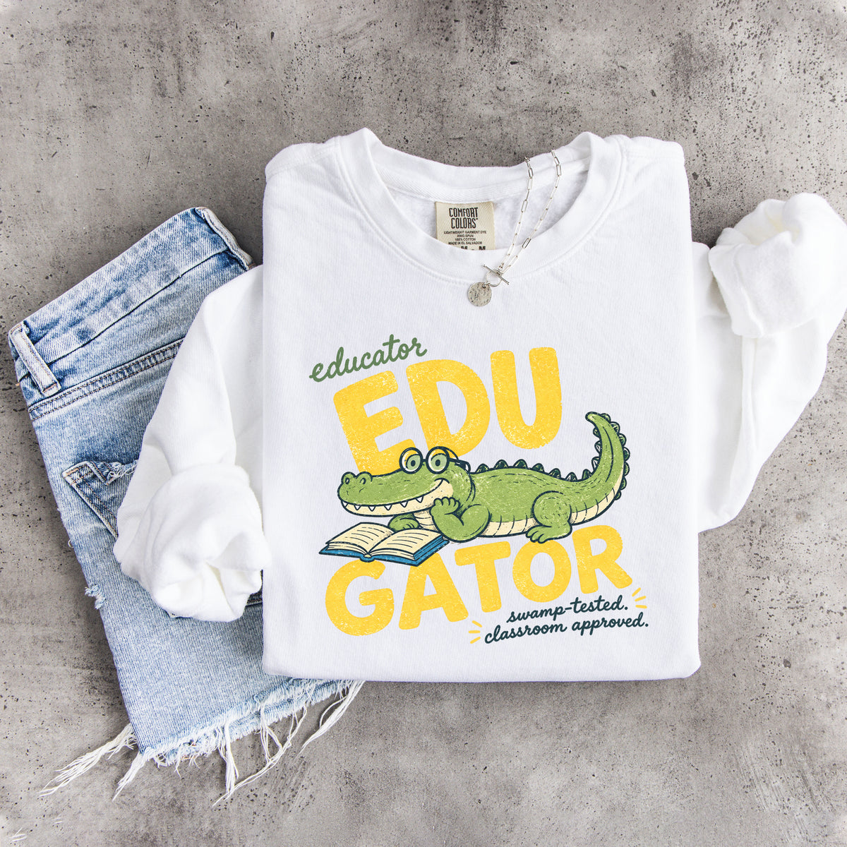 Edu Gator Retro-Alligator-Lehrer-Sweatshirt mit Grafik