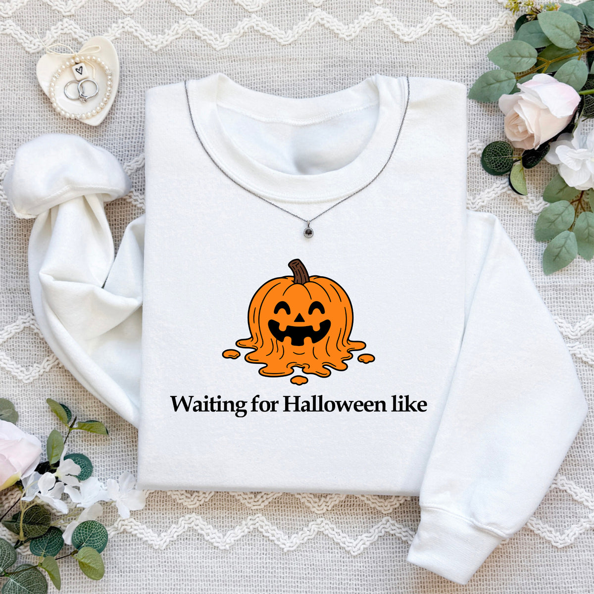 „Warten auf Halloween, so wie“ – Niedlicher bestickter Kürbis-Sweatshirt