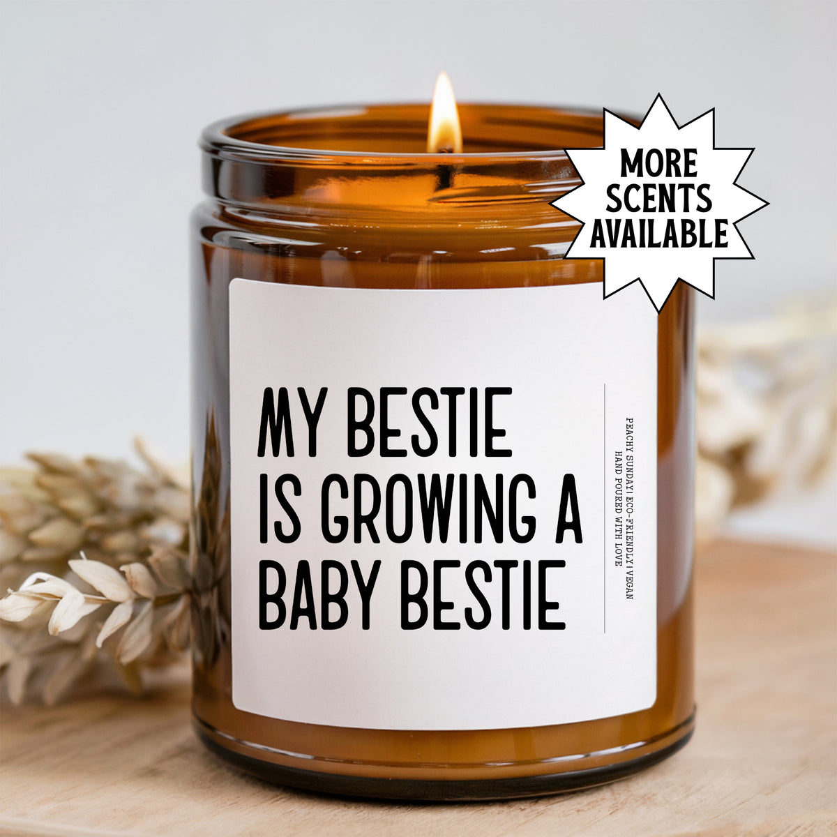 My Bestie Is Growing A Baby Bestie pregnancy baby shower scented soy candle amber jar