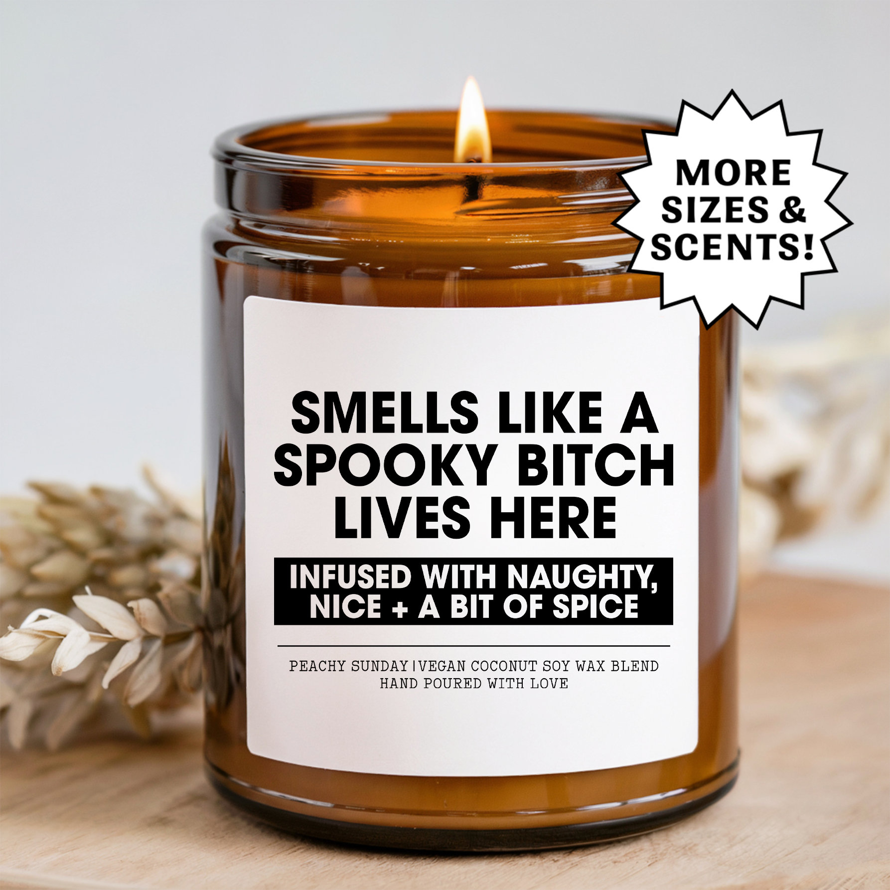 Smells Like A Spooky B*tch Lives Here Funny Halloween Gift Candle