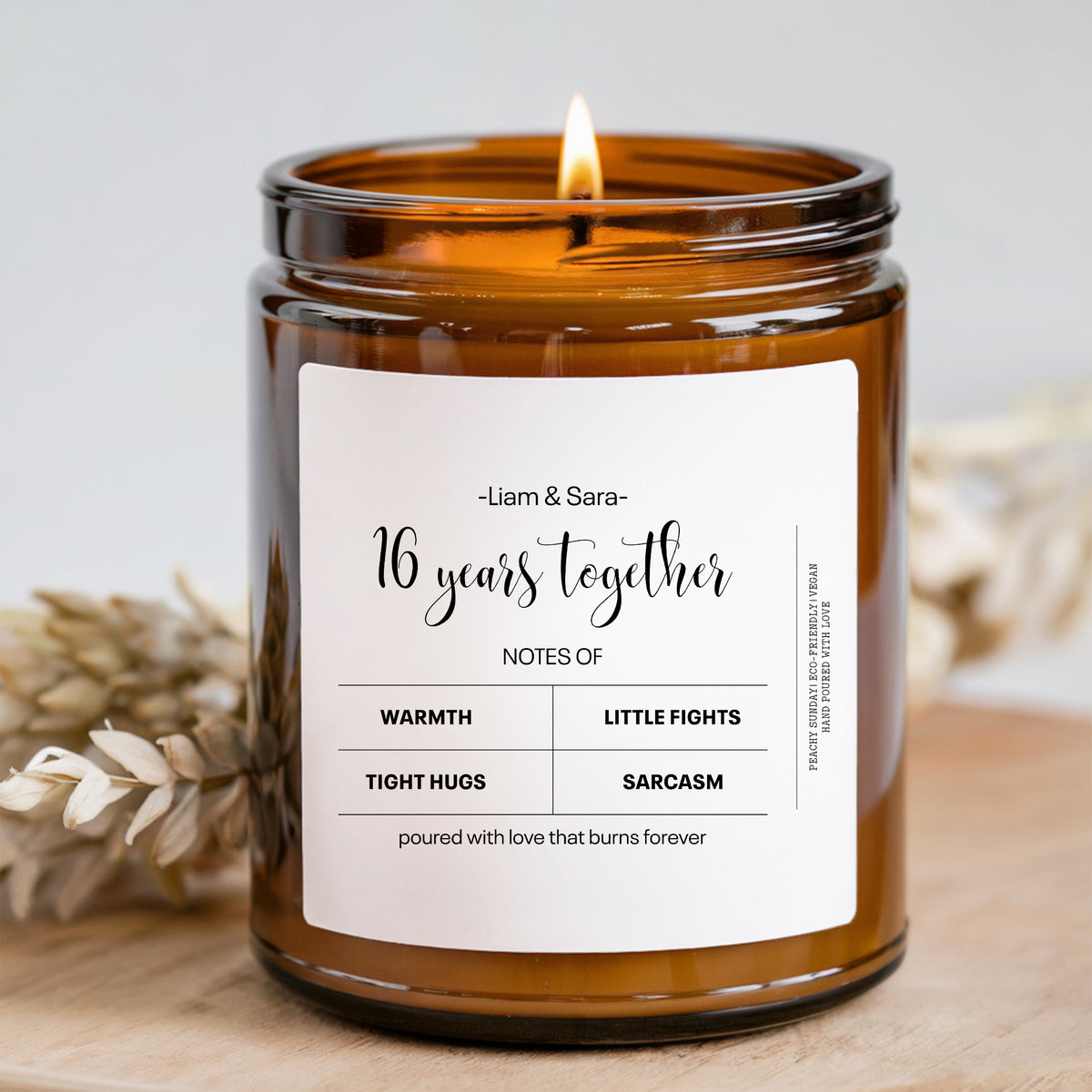 Personalized 16 Years Together Wax Anniversary Candle