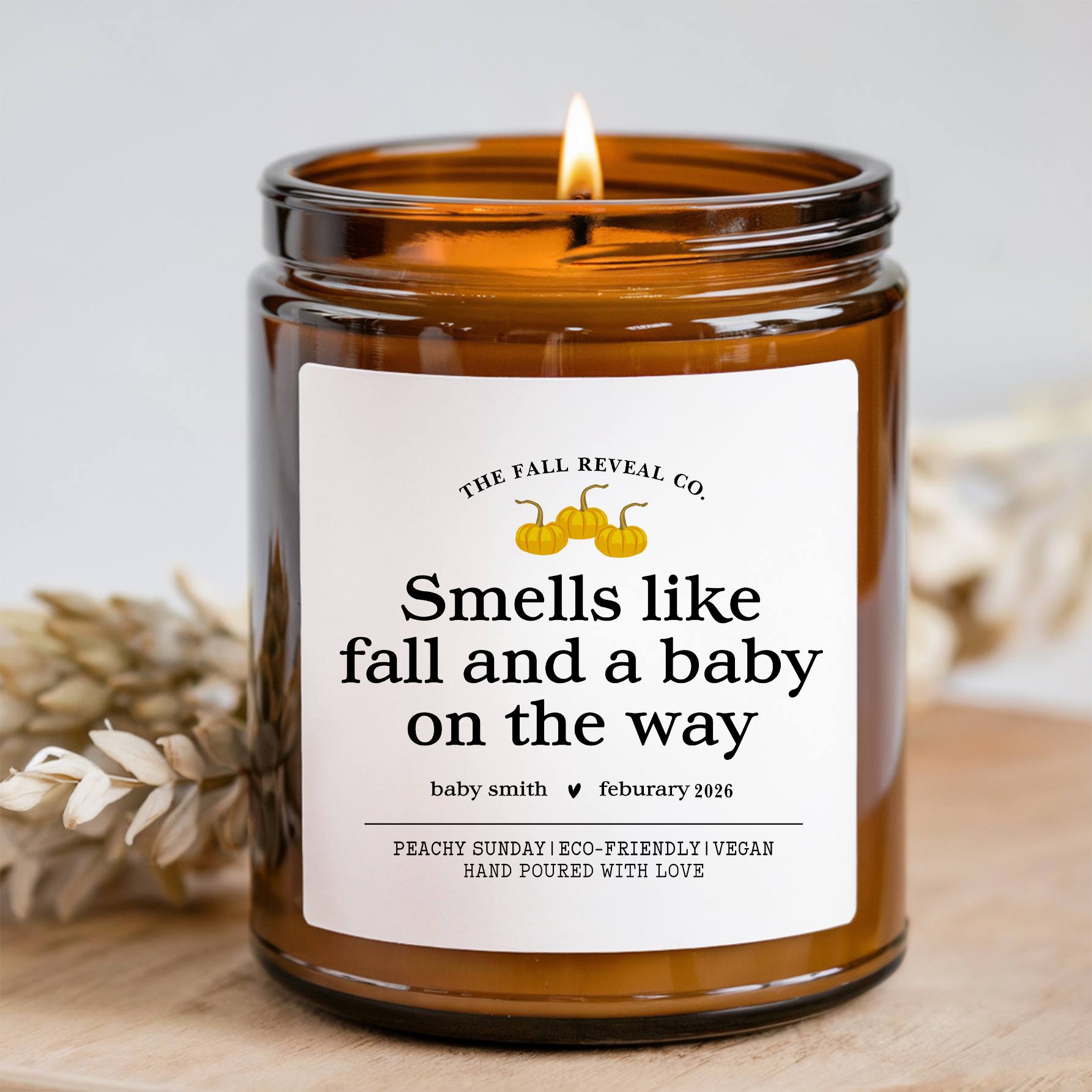 Personalized Smells Like Fall And A Baby On The Way Pregnancy Reveal Candle