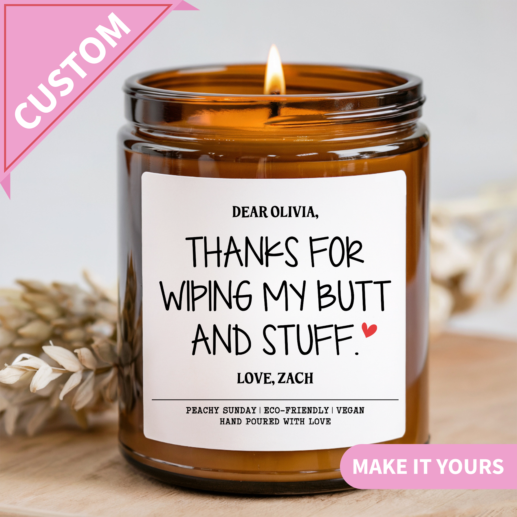 Custom Funny Nanny Thank You Gift for Babysitter & Caregiver Candle