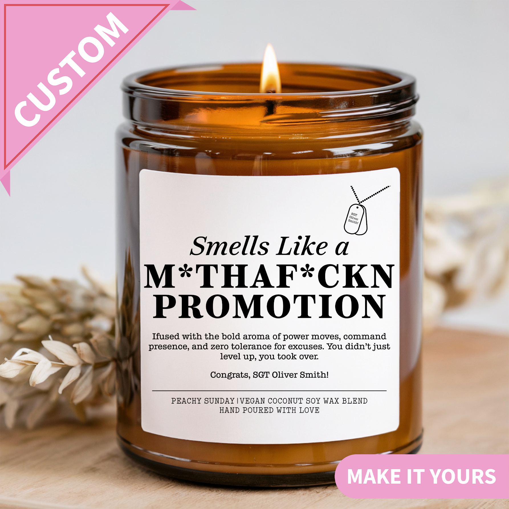Personalized Military Promotion Candle