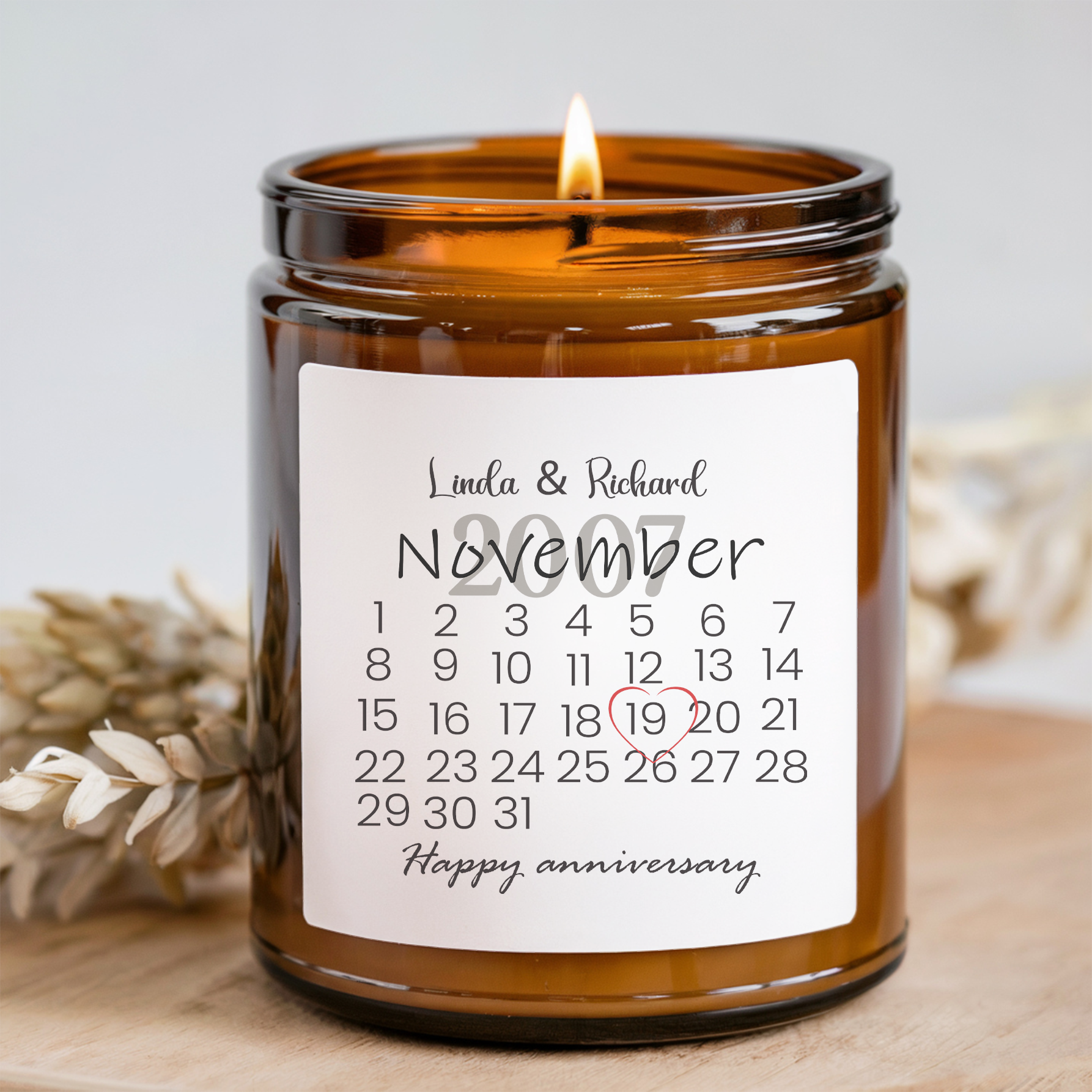 Personalized Happy Anniversary Customizable Dates And Names Candle