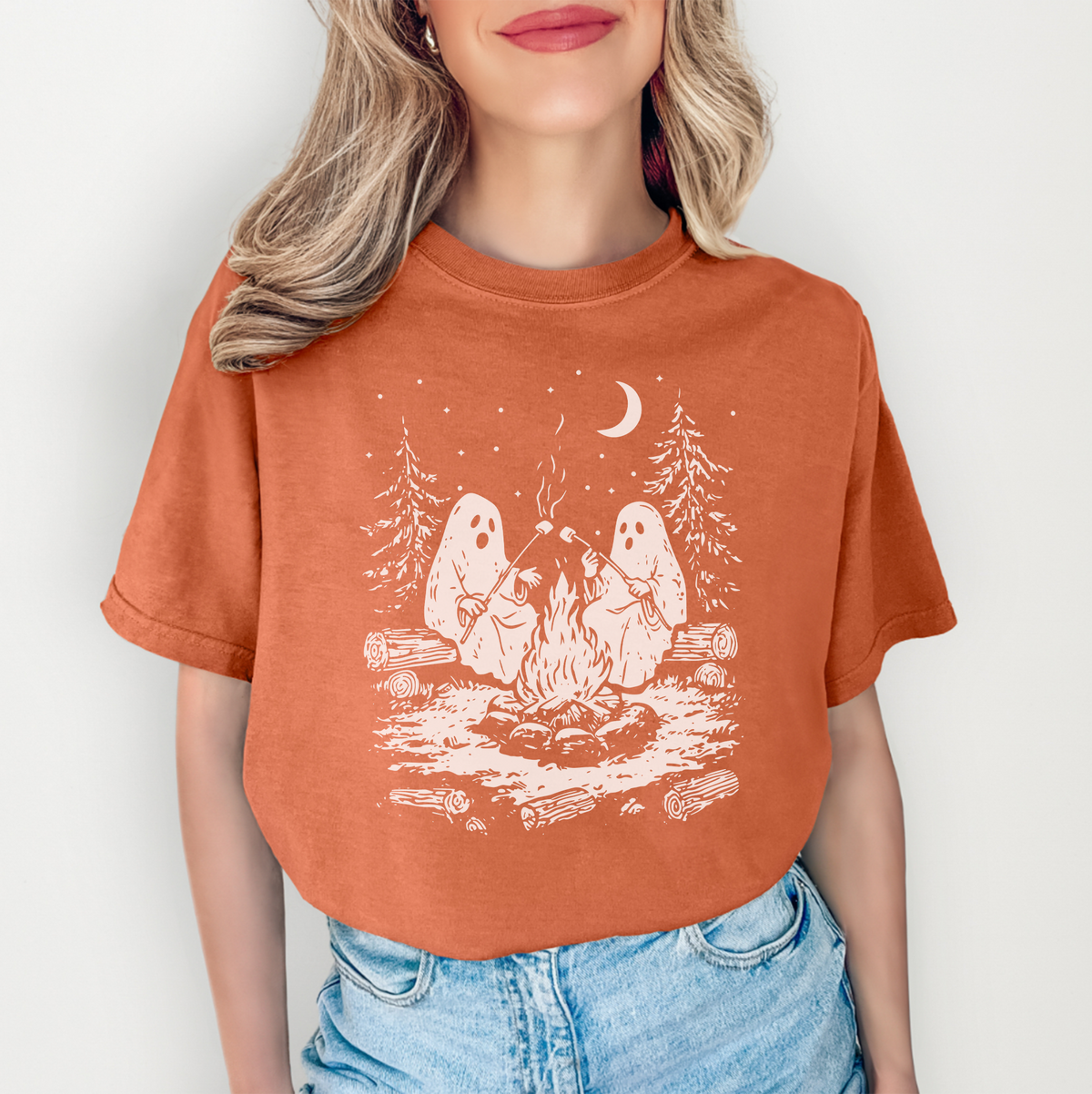 Campfire Ghosts Graphic Shirt – Cozy Spooky Season Camping Top