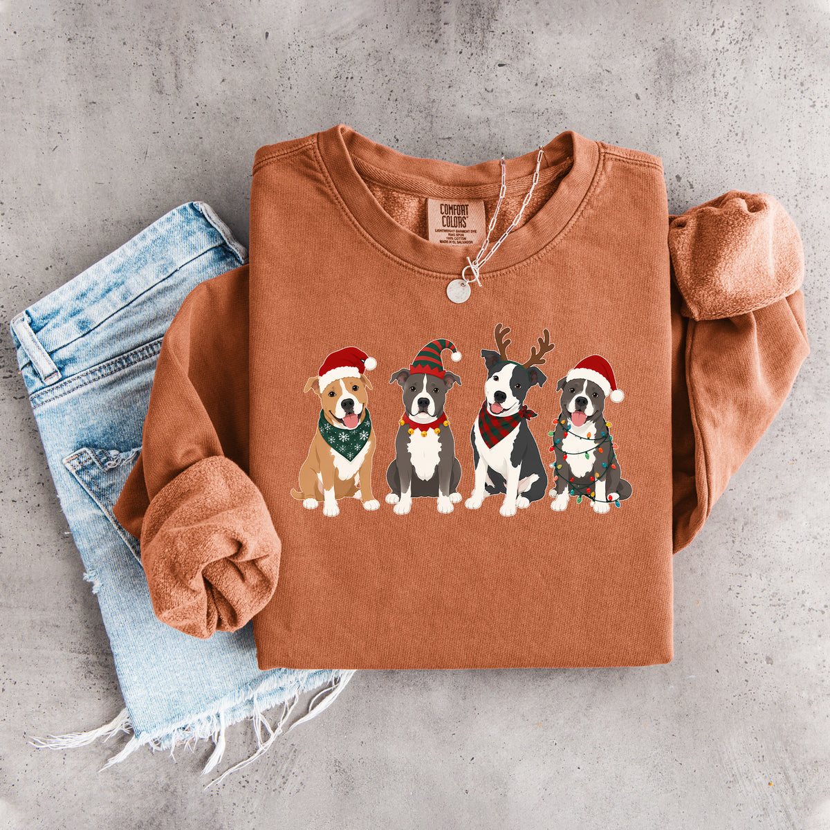 Holiday Pitbulls Lineup Crewneck Sweatshirt – Festive Bully Breed Pullover