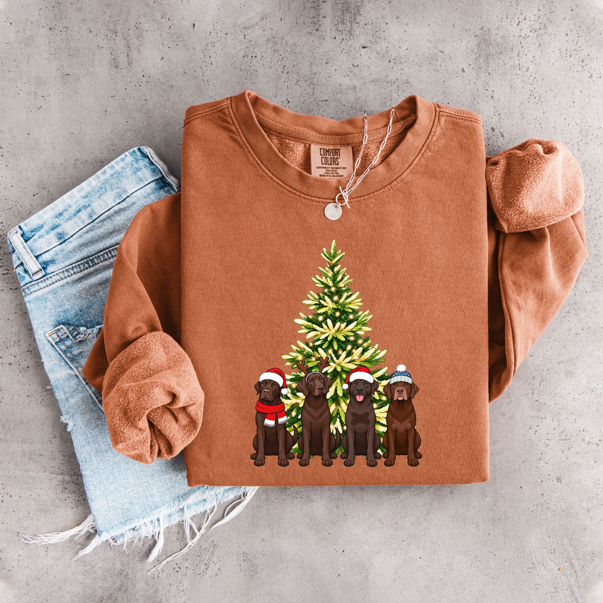 Sudadera navideña de labrador marrón