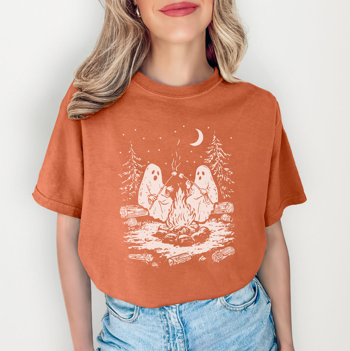 Campfire Ghosts Graphic Shirt – Cozy Spooky Season Camping Top