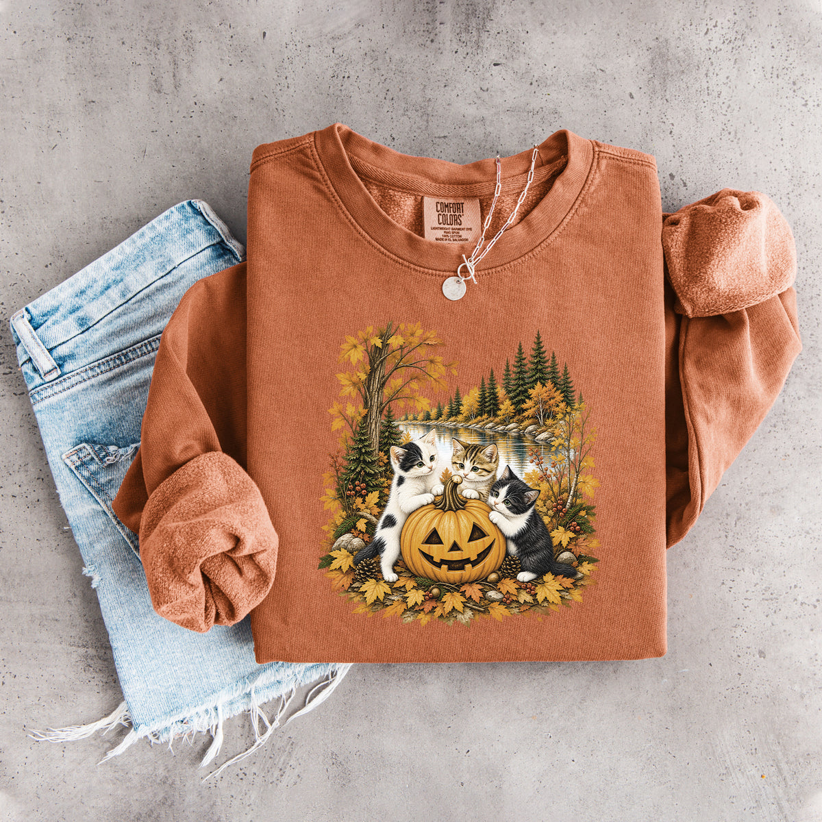 Vintage-90er-Katzen-Halloween-Sweatshirt