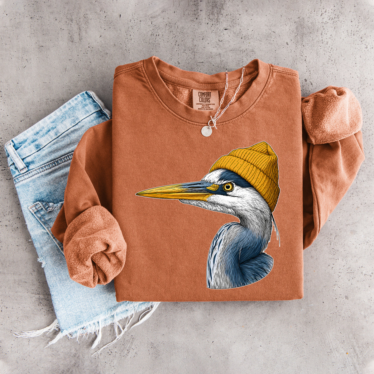 Sweatshirt mit Wildtiermotiv: Kanadareiher mit Mütze