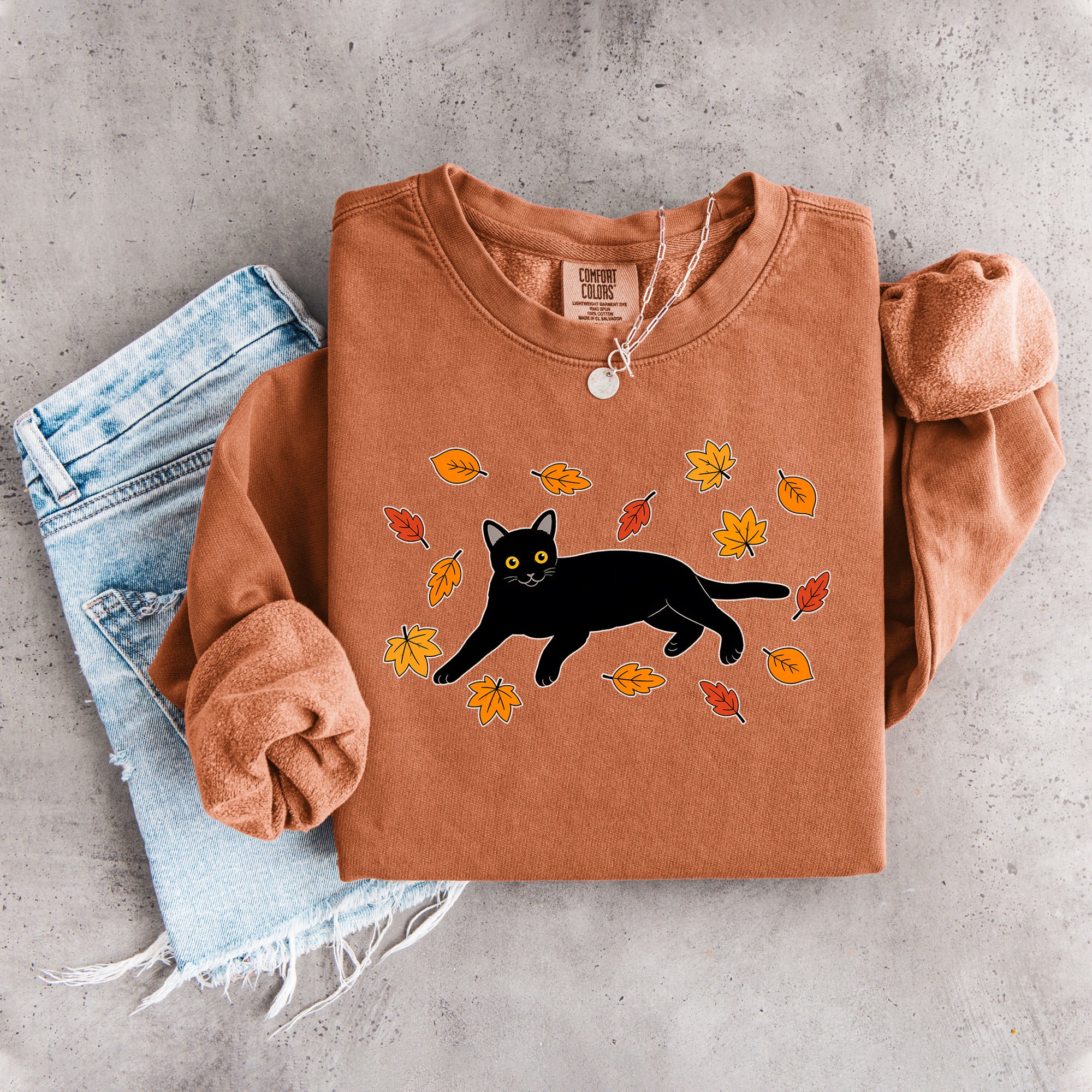 Sudadera otoñal de gato negro