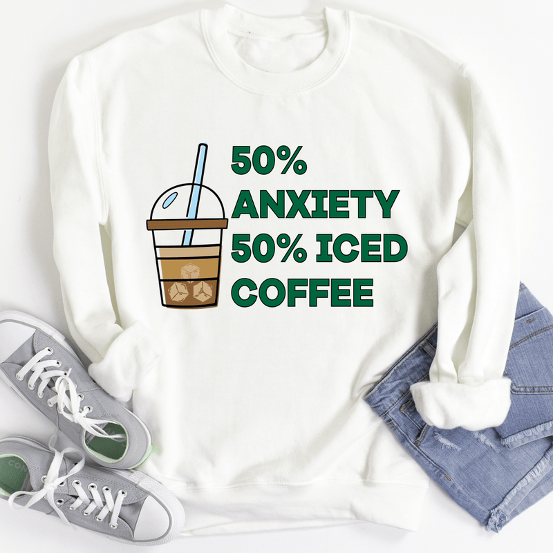 50% Anxiety 50% Iced Coffee Sweatshirt White / S Peachy Sunday T-Shirt