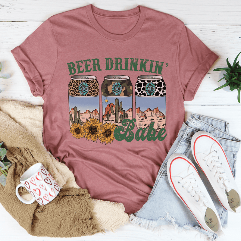Beer Drinking Babe Tee Mauve / S Peachy Sunday T-Shirt