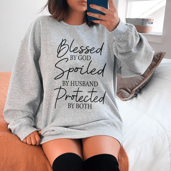 Blessed By God Spoiled By Husband Protected By Both Sweatshirt Sport Grey / S Peachy Sunday T-Shirt