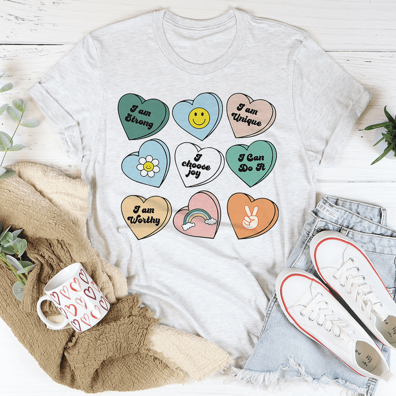 Candy Hearts Positivity Affirmations Tee Peachy Sunday T-Shirt