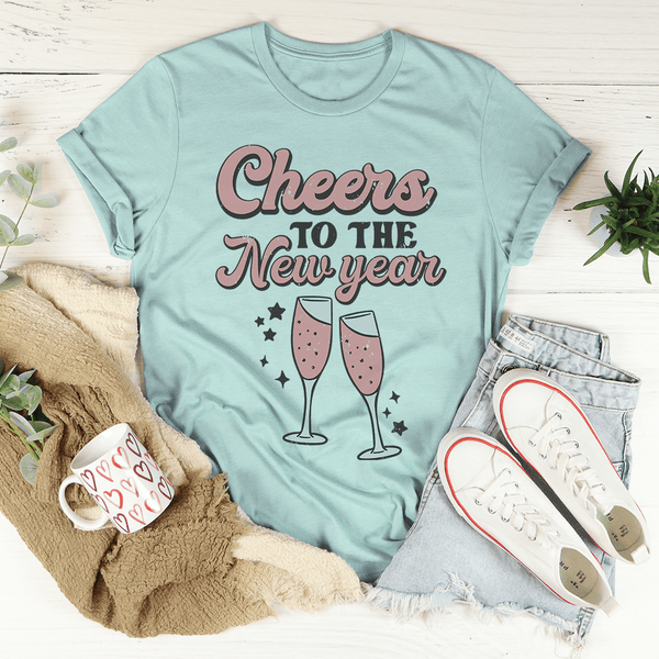 Cheers To The New Year Tee Heather Prism Dusty Blue / S Peachy Sunday T-Shirt