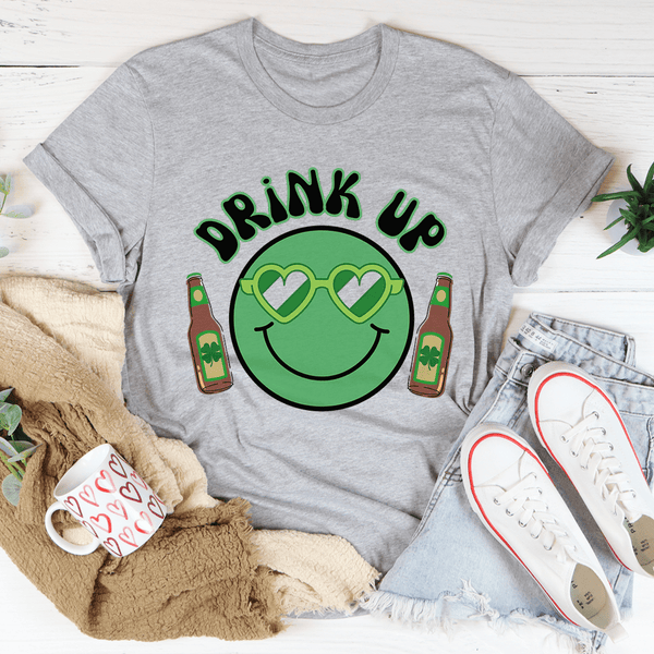 Drink Up Smiley St. Patricks Tee Athletic Heather / S Peachy Sunday T-Shirt