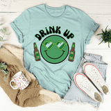 Drink Up Smiley St. Patricks Tee Heather Prism Dusty Blue / S Peachy Sunday T-Shirt