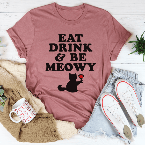 Eat Drink & Be Meowy Tee Mauve / S Peachy Sunday T-Shirt