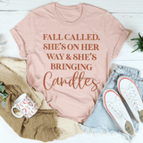 Fall Called She's On Her Way And She's Bringing Candles Tee Heather Prism Peach / S Peachy Sunday T-Shirt