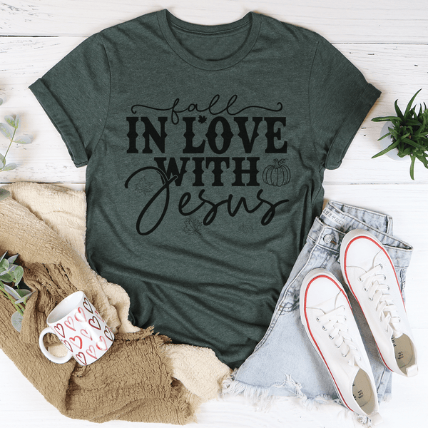 Fall In Love With Jesus Tee Heather Forest / S Peachy Sunday T-Shirt