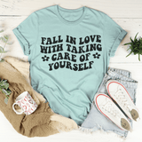 Fall In Love With Taking Care Of Yourself Tee Heather Prism Dusty Blue / S Peachy Sunday T-Shirt