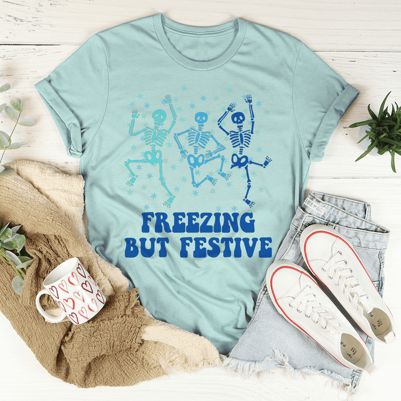 Freezing But Festive Tee Heather Prism Dusty Blue / S Peachy Sunday T-Shirt