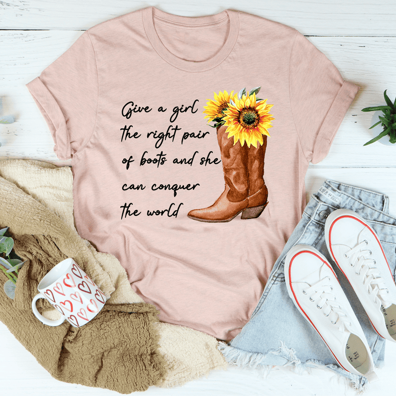Give A Girl The Right Pair Of Boots Tee Heather Prism Peach / S Peachy Sunday T-Shirt
