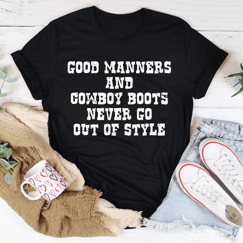 Good Manners And Cowboy Boots Tee Black Heather / S Peachy Sunday T-Shirt