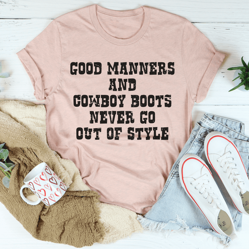 Good Manners And Cowboy Boots Tee Heather Prism Peach / S Peachy Sunday T-Shirt