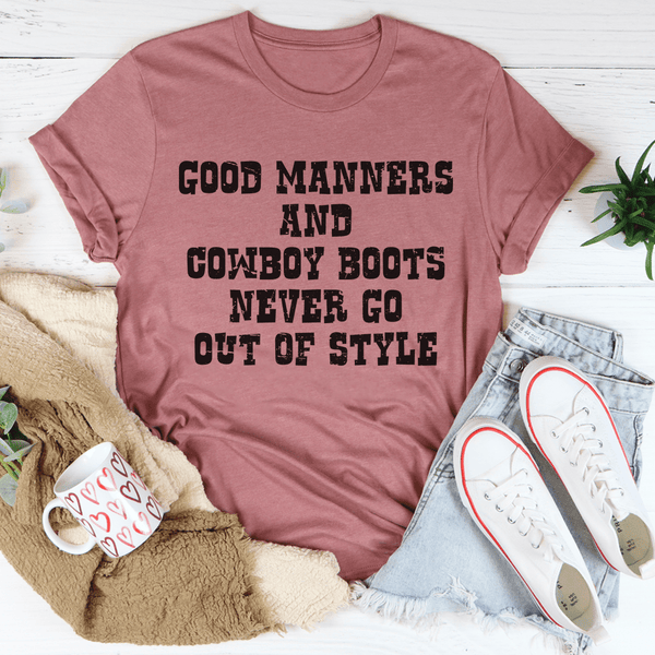 Good Manners And Cowboy Boots Tee Mauve / S Peachy Sunday T-Shirt