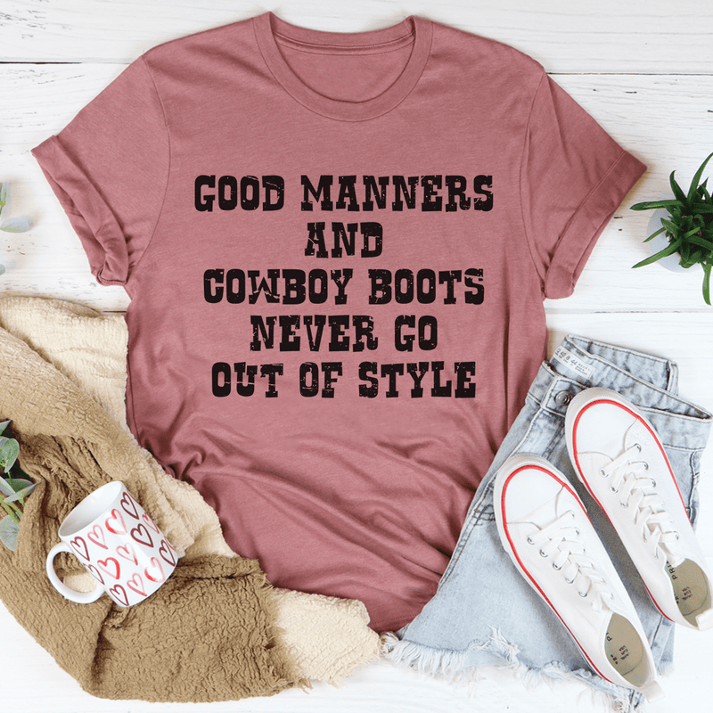 Good Manners And Cowboy Boots Tee Mauve / S Peachy Sunday T-Shirt