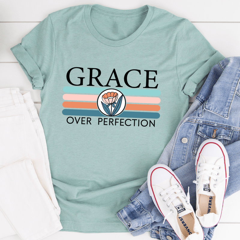 Grace Over Perfection Tee Heather Prism Dusty Blue / S Peachy Sunday T-Shirt
