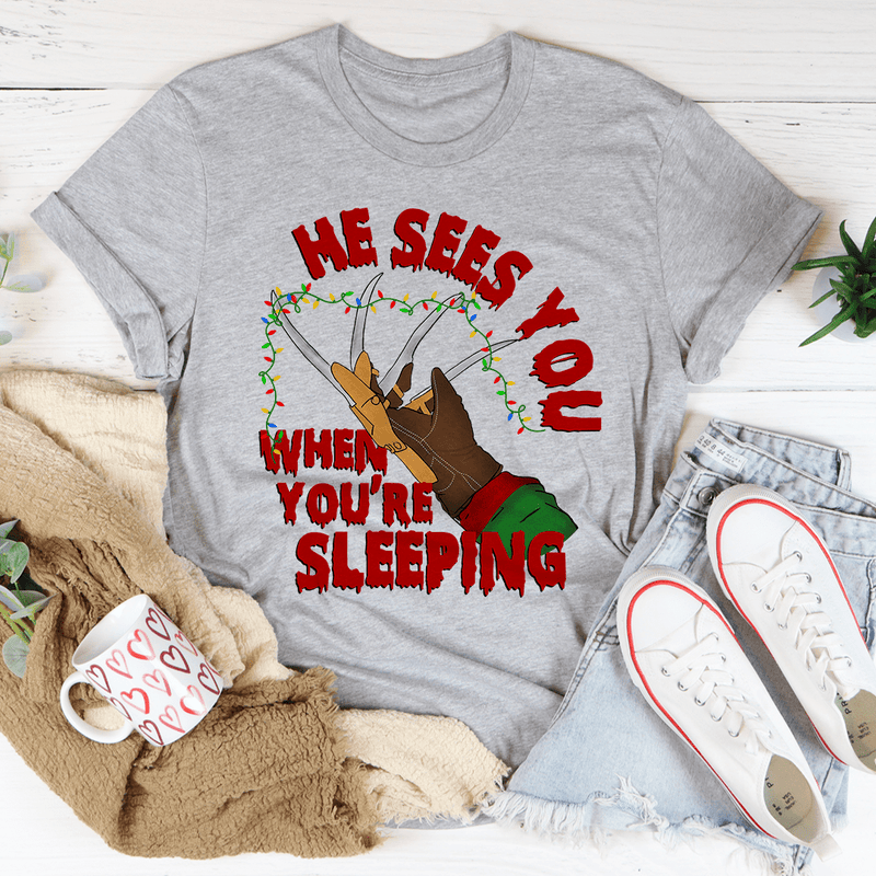He Sees You When You're Sleeping Tee Athletic Heather / S Peachy Sunday T-Shirt