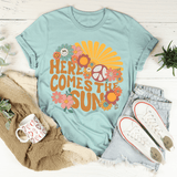 Here Comes The Sun Floral Retro Tee Heather Prism Dusty Blue / S Peachy Sunday T-Shirt