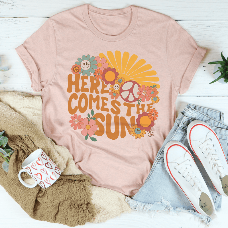 Here Comes The Sun Floral Retro Tee Peachy Sunday T-Shirt