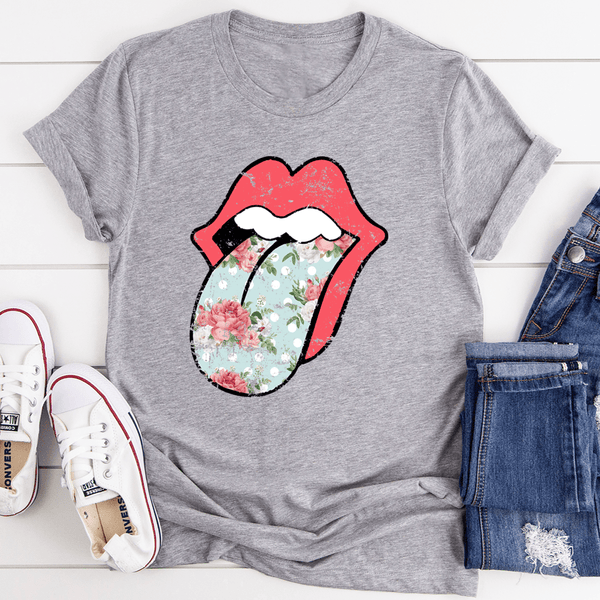 Hippie Floral Tongue Tee Athletic Heather / S Peachy Sunday T-Shirt