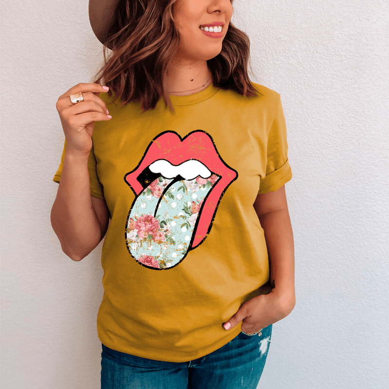 Hippie Floral Tongue Tee Mustard / S Peachy Sunday T-Shirt