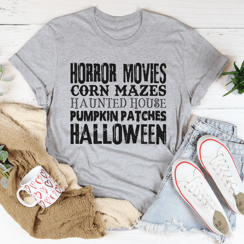 Horror Movies Corn Mazes Haunted House Pumpkin Patches Halloween Tee Athletic Heather / S Peachy Sunday T-Shirt