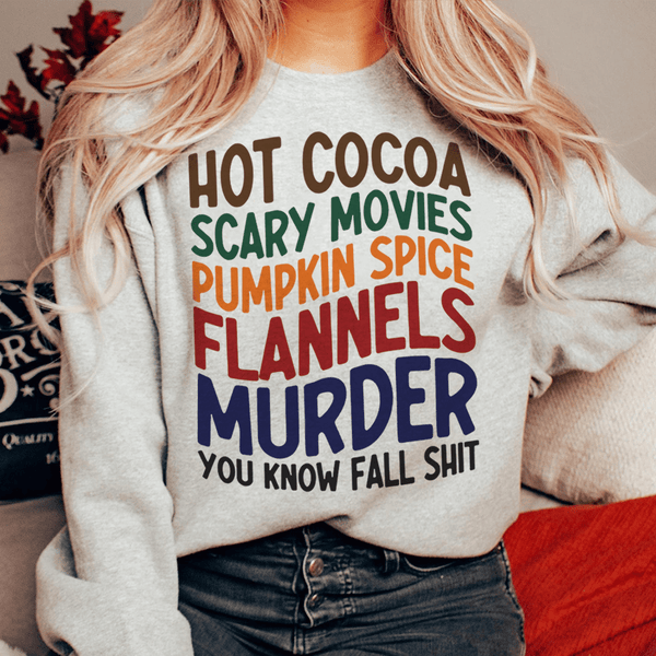 Hot Cocoa Scary Movies Pumpkin Spice Flannels Sweatshirt Sport Grey / S Peachy Sunday T-Shirt