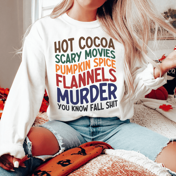 Hot Cocoa Scary Movies Pumpkin Spice Flannels Sweatshirt White / S Peachy Sunday T-Shirt