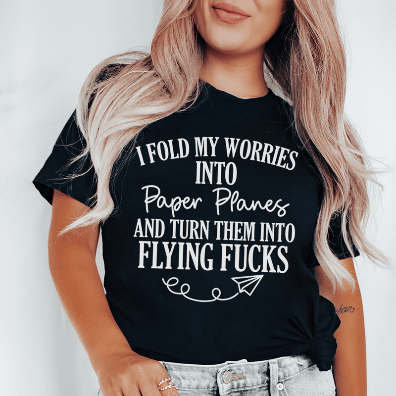 I Fold My Worries Into Paper Planes And Turn Them Into Flying F Tee Black Heather / S Peachy Sunday T-Shirt