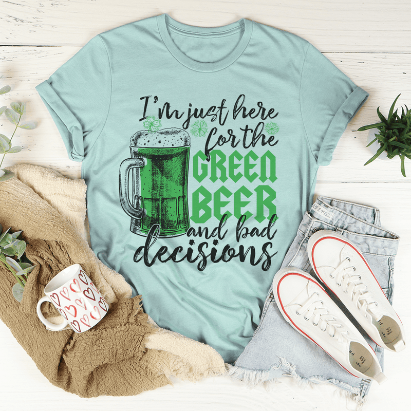 I'm Just Here For The Green Beer Tee Heather Prism Dusty Blue / S Peachy Sunday T-Shirt