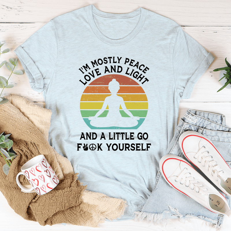 I'm Mostly Peace Love And Light Tee Heather Prism Ice Blue / S Peachy Sunday T-Shirt